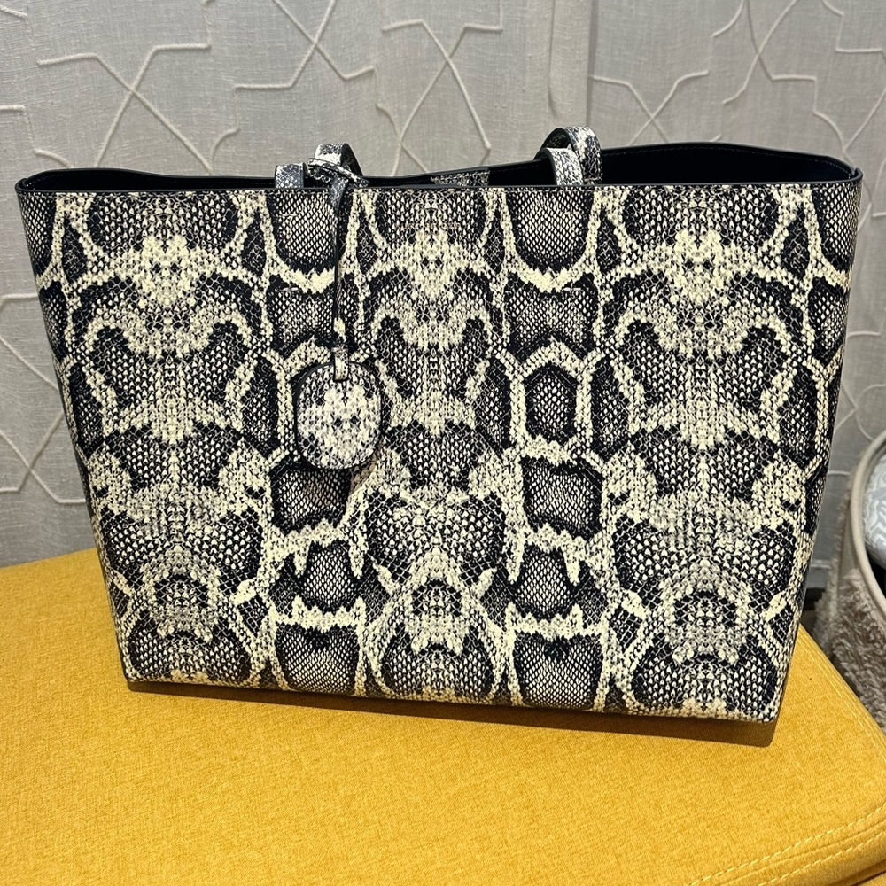 Kurt Geiger Black and Cream Python-Print Tote
